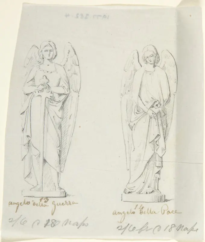 Sketches of two statues: Angel of War and Angel of Peace Wall Art by John Gibson - High-Resolution Digital Print
