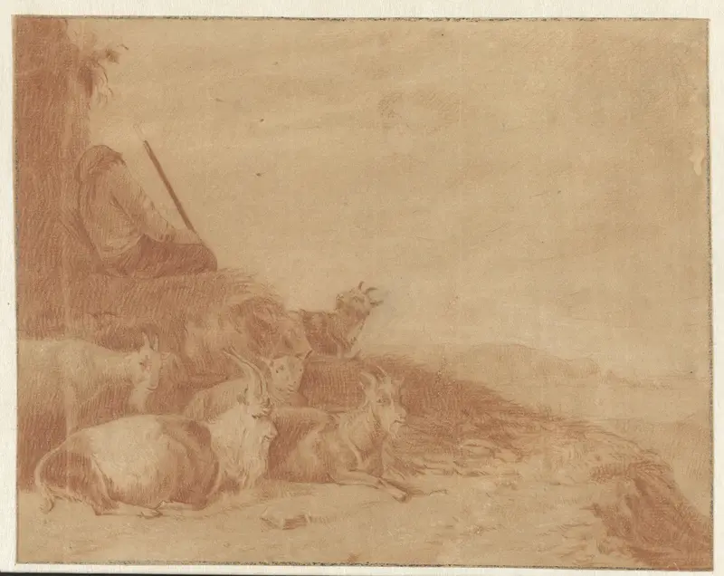 Slapende herder met geiten Wall Art by Cornelis Saftleven - High-Resolution Digital Print