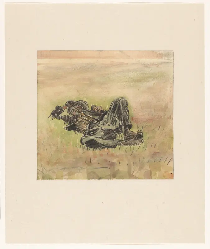 Slapende jongen in het gras Wall Art by Unknown - High-Resolution Digital Print