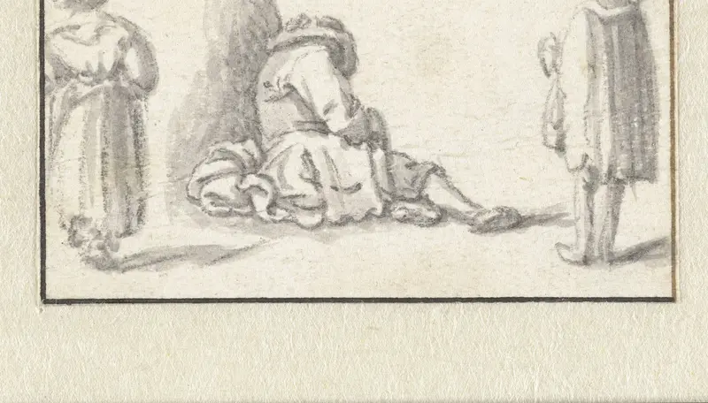 Slapende man, een staande vrouw en een staande man Wall Art by Herman Saftleven - High-Resolution Digital Print