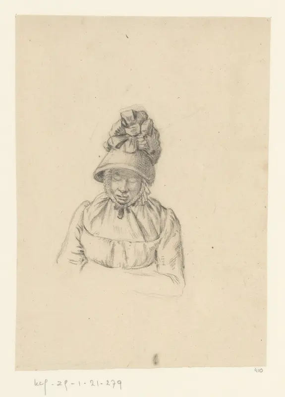 Slapende vrouw met hoge muts Wall Art by Unknown - High-Resolution Digital Print