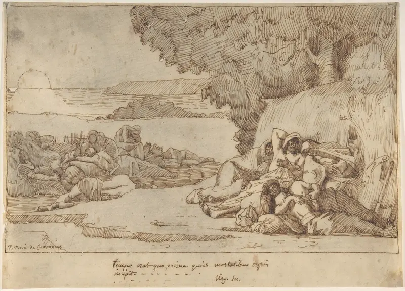 Sleep: sketch for the painting, now in the museum at Lille Wall Art by Pierre Puvis de Chavannes - High-Resolution Digital Print