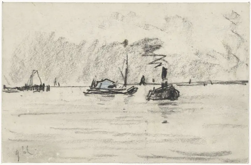 Sleepboot op rivier Wall Art by Adolf le Comte - High-Resolution Digital Print