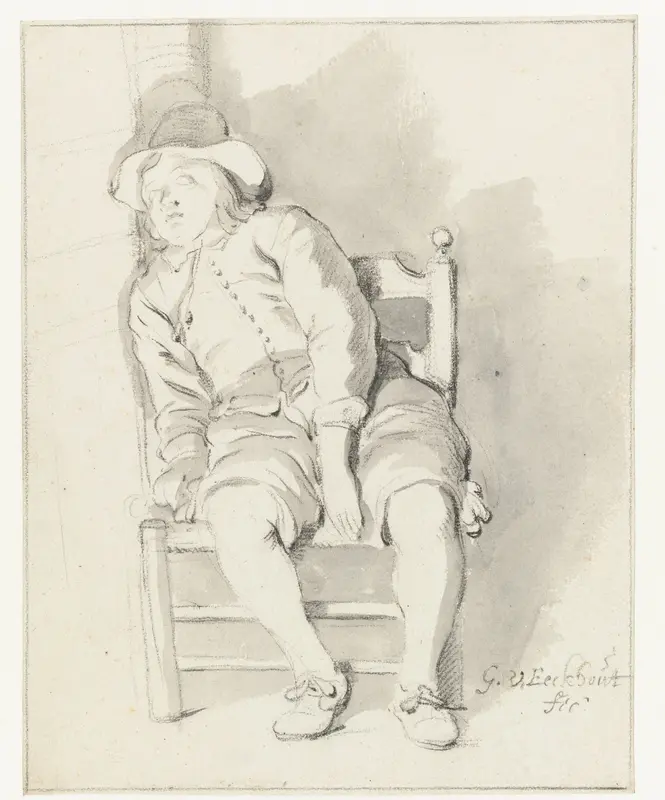 Sleeping Boy Sitting in a Chair Wall Art by Unknown - High-Resolution Digital Print