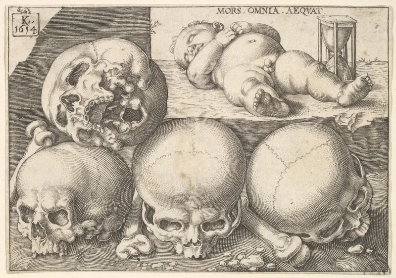 Sleeping Child with Four Skulls (reverse copy) Wall Art by Lucas Kilian - High-Resolution Digital Print