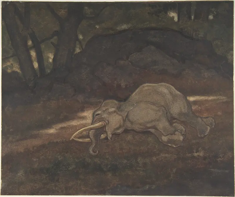 Sleeping Elephant Wall Art by Antoine-Louis Barye - High-Resolution Digital Print