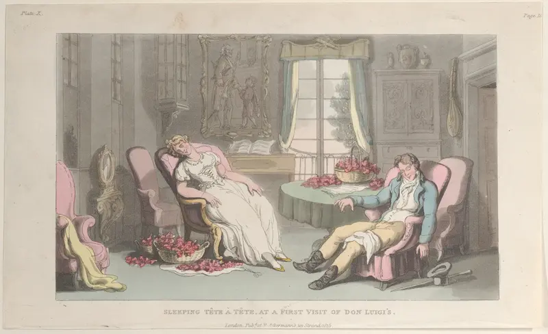 Sleeping Tête à Tête, at a First Visit of Don Luigi's Wall Art by Thomas Rowlandson - High-Resolution Digital Print
