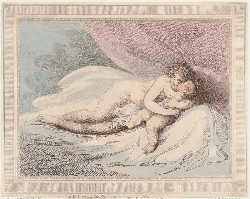 Sleeping Venus Cuddling a Child Wall Art by Thomas Rowlandson - High-Resolution Digital Print