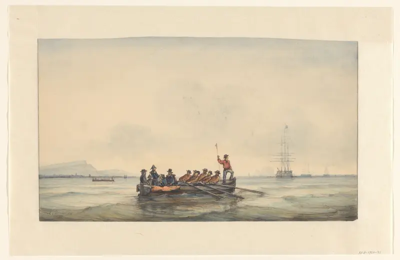 Sloep vervoert officieren naar een schip Wall Art by Unknown - High-Resolution Digital Print