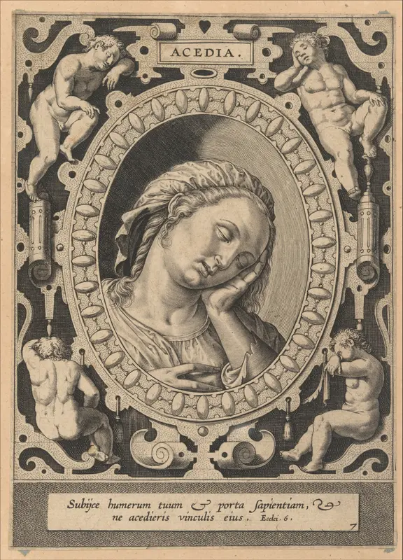Sloth (Acedia), from The Seven Vices Wall Art by Hieronymus (Jerome) Wierix - High-Resolution Digital Print