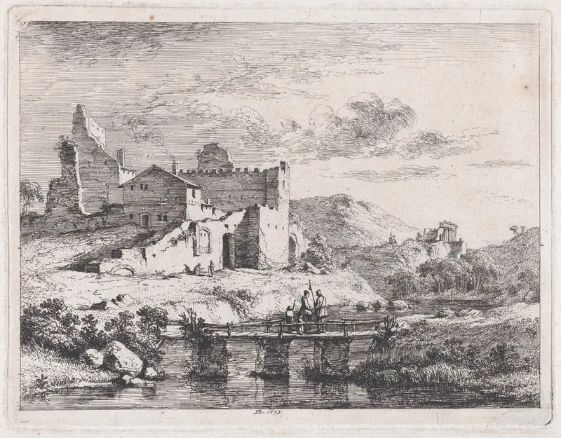 Small Bridge on Three Piers Wall Art by Jean Jacques de Boissieu - High-Resolution Digital Print