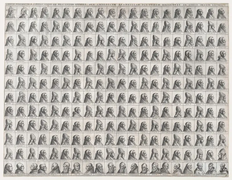 Small Portraits of the Popes from Christ to Innocent IX, from "Speculum Romanae Magnificentiae" Wall Art by Giovanni Ambrogio Brambilla - High-Resolution Digital Print