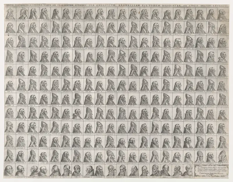 Small Portraits of the Popes from Christ to Sixtus V, from "Speculum Romanae Magnificentiae" Wall Art by Giovanni Ambrogio Brambilla - High-Resolution Digital Print