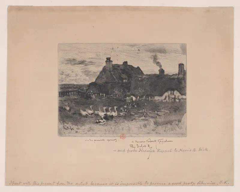 Small Thatched Cottages (Les Petites Chaumières) Wall Art by Félix-Hilaire Buhot - High-Resolution Digital Print