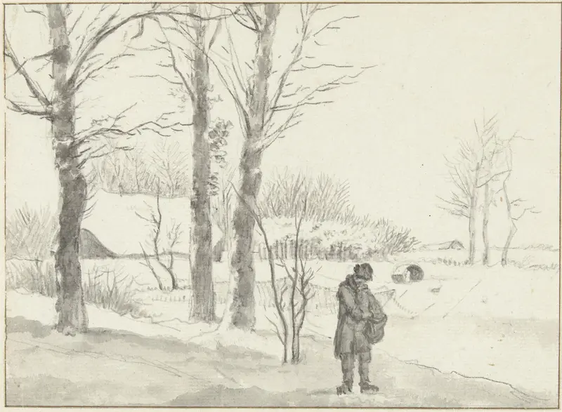 Sneeuwlandschap met staande man Wall Art by Jacob Ernst Marcus - High-Resolution Digital Print