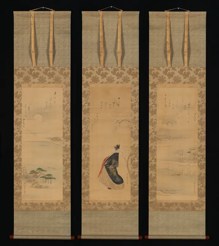 Snow, Moon, and Cherry Blossoms (Yoshiwara in Three Seasons) Wall Art by Chōbunsai Eishi - High-Resolution Digital Print