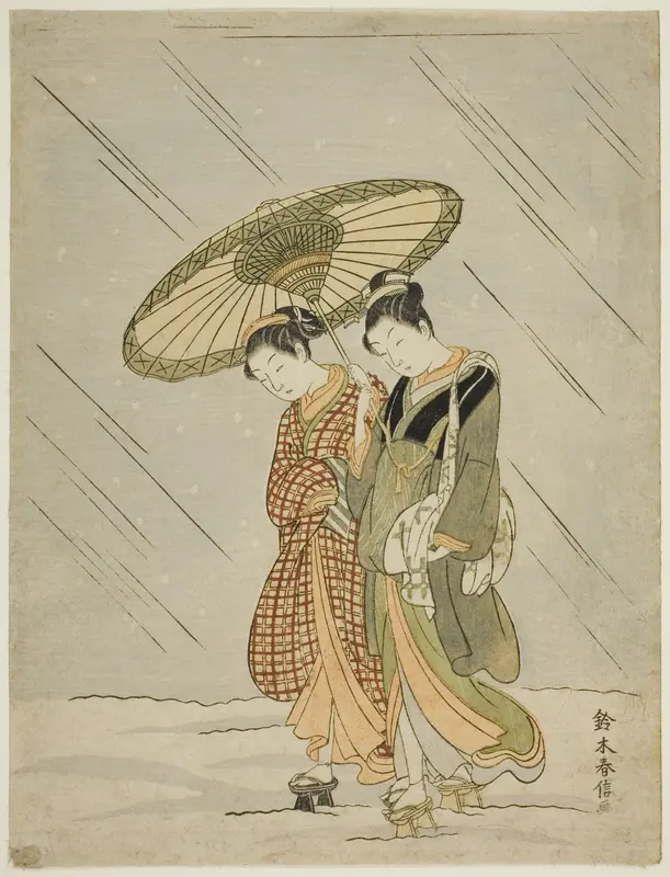 Snow on the Way Back from the Public Bath Wall Art by Suzuki Harunobu - High-Resolution Digital Print