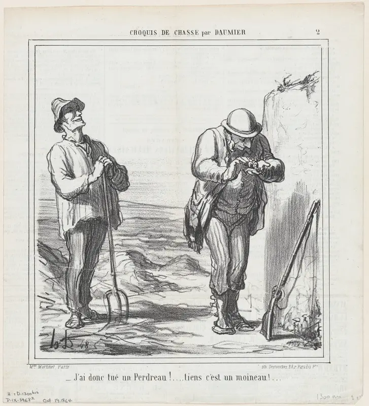 So I have bagged a partridge!... Oh well, it's just a sparrow!..., from "Hunting sketches" Wall Art by Honoré Daumier - High-Resolution Digital Print