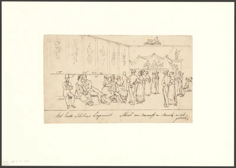 Socialiserende mannen en vrouwen in een dansruimte, mogelijk het interieur van muziek- en speelhuis De Pijl Wall Art by anonymous - High-Resolution Digital Print