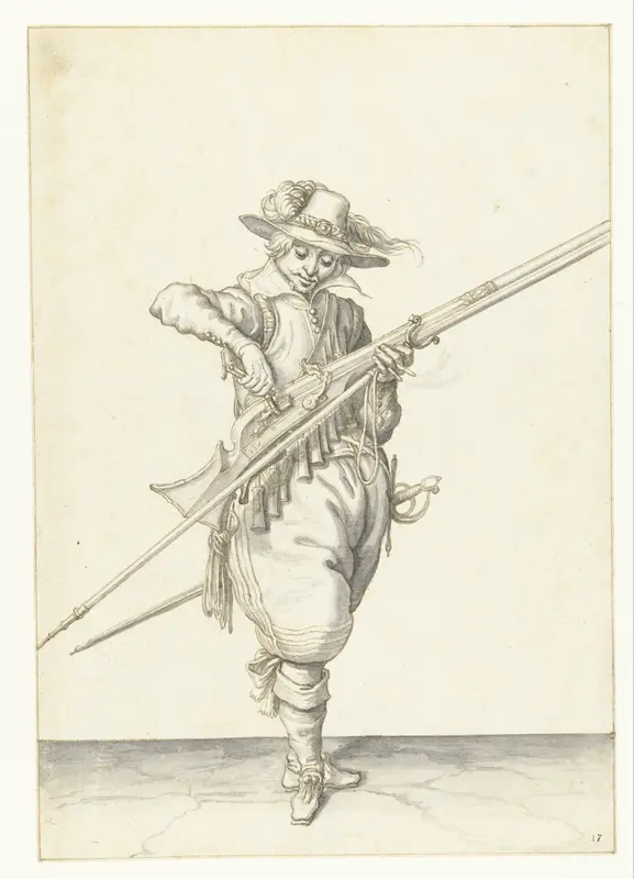 Soldaat die kruit in de pan van zijn musket giet Wall Art by Jacques de Gheyn (II) - High-Resolution Digital Print
