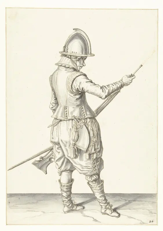 Soldaat die met zijn laadstok kruit en kogel in de loop van zijn roer duwt Wall Art by Jacques de Gheyn (II) - High-Resolution Digital Print