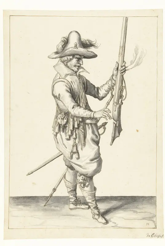 Soldaat die zijn musket met zijn linkerhand rechtop vasthoudt Wall Art by Jacques de Gheyn (II) - High-Resolution Digital Print