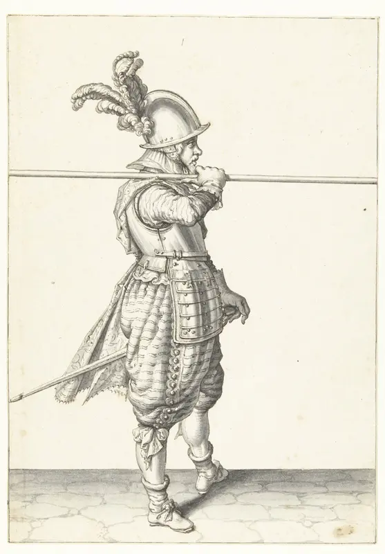Soldaat die zijn spies horizontaal op zijn rechterschouder draagt Wall Art by Jacques de Gheyn (II) - High-Resolution Digital Print