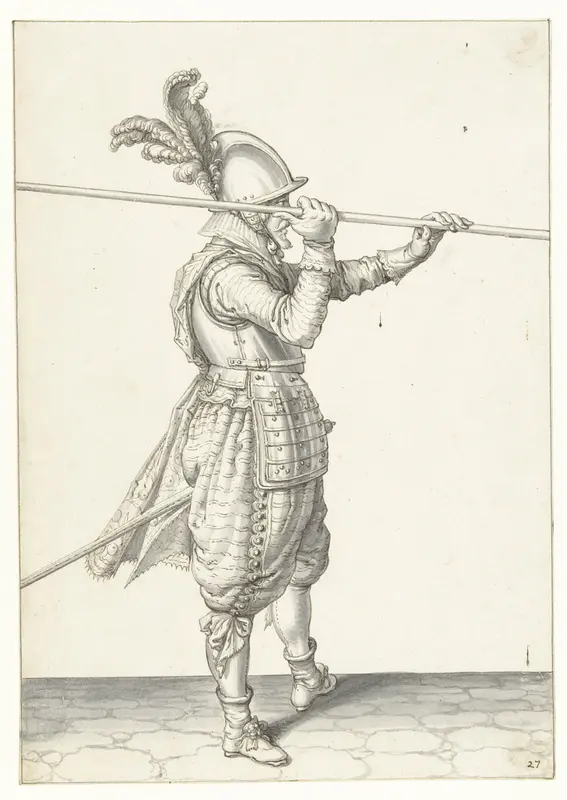 Soldaat die zijn spies met beide handen horizontaal boven zijn rechterschouder tilt Wall Art by Jacques de Gheyn (II) - High-Resolution Digital Print