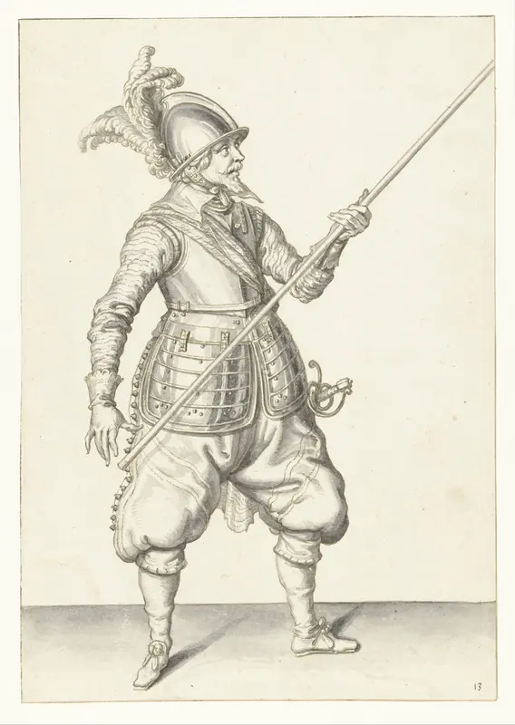 Soldaat die zijn spies met zijn linkerhand bij zijn rechterzijde draagt, de punt schuin omhoog gericht Wall Art by Jacques de Gheyn (II) - High-Resolution Digital Print