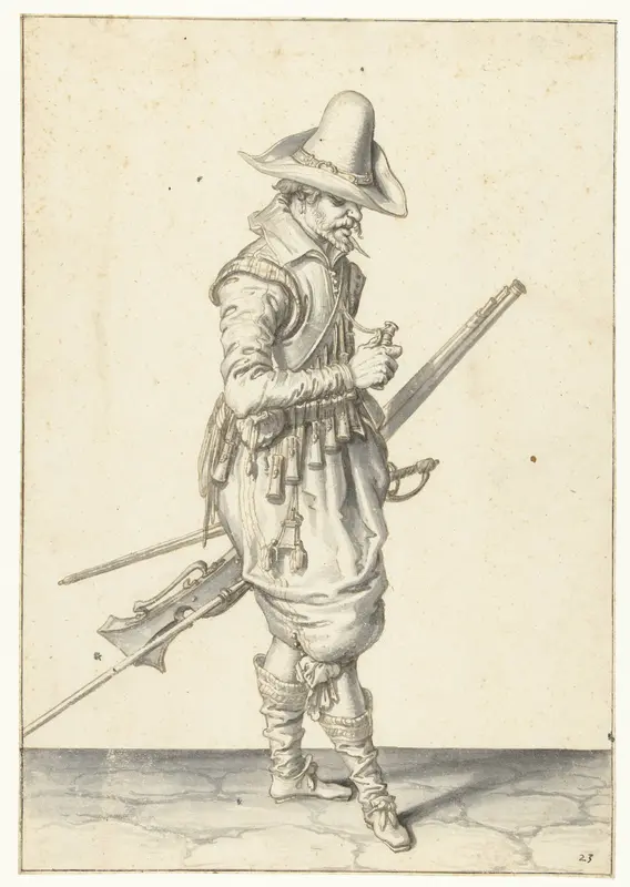 Soldaat met een musket die een kruitmaat opent Wall Art by Jacques de Gheyn (II) - High-Resolution Digital Print