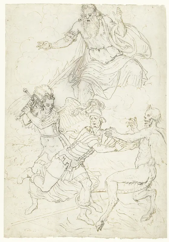 Soldaat tussen H. Michaël en de duivel Wall Art by Dirck Pietersz. Crabeth - High-Resolution Digital Print
