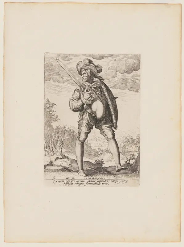 Soldier, Armed with Broadsword and Shield, from Officers and Soldiers of the Bodyguard of Emperor Rudolph II Wall Art by Jacob de Gheyn, II - High-Resolution Digital Print