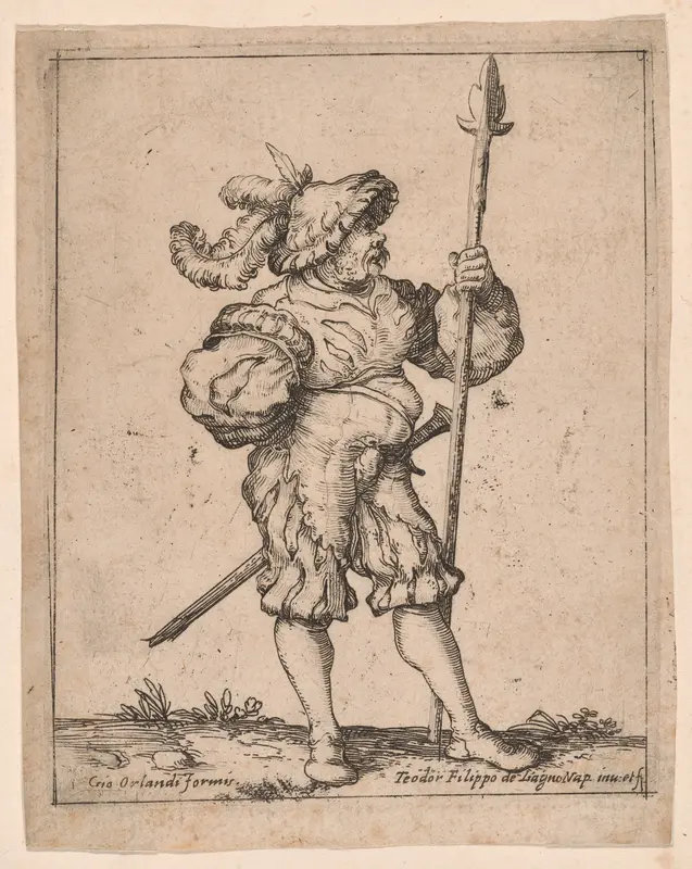 Soldier in Profile Holding a Pike, from Capricci e habiti militari Wall Art by Filippo Napoletano - High-Resolution Digital Print