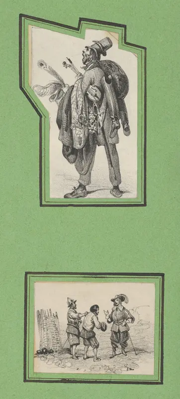 Soldiers and a Peddlar (2 prints of varying size mounted onto a green sheet) by Victor Adam - High-Resolution Digital Print