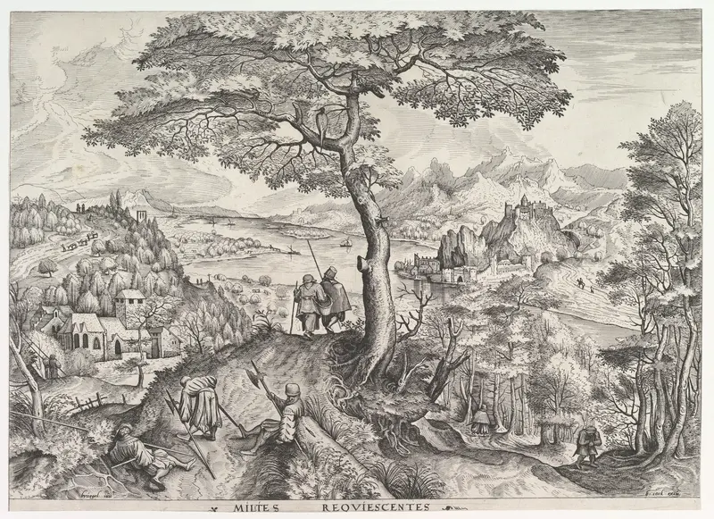 Soldiers at Rest (Milites requiescentes), from "The Large Landscapes" Wall Art by Johannes van Doetecum I - High-Resolution Digital Print