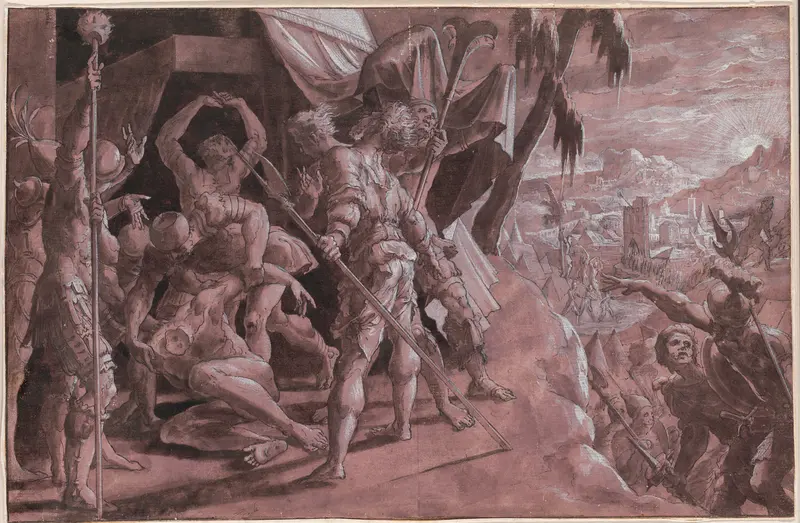 Soldiers Discovering the Body of Holofernes Wall Art by Master of the Liechtenstein Adoration - High-Resolution Digital Print