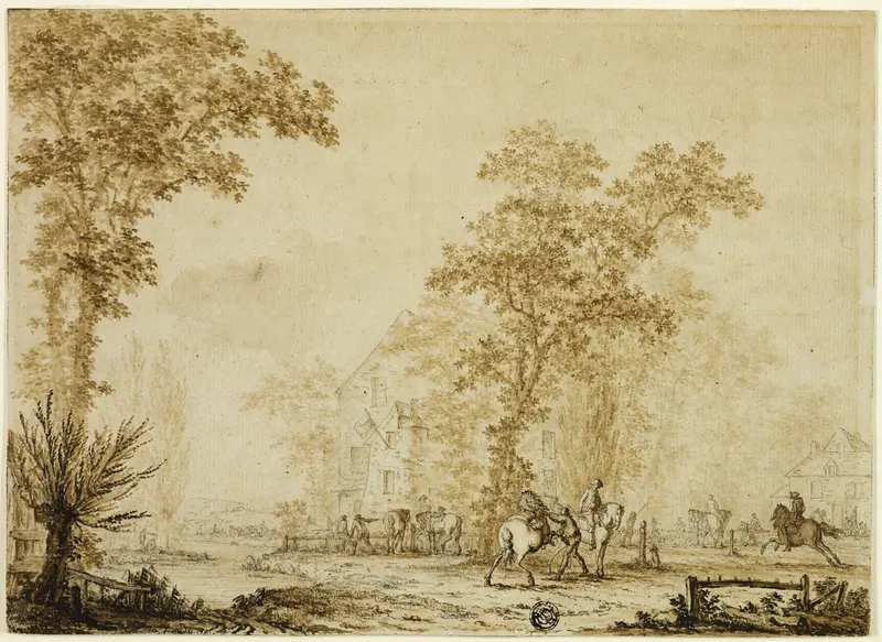 Soldiers Exercising Horses Near River