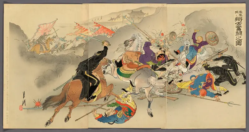 Soldiers Fighting Furiously at Fenghuangcheng (Hoojo ni shoshi funto no zu)