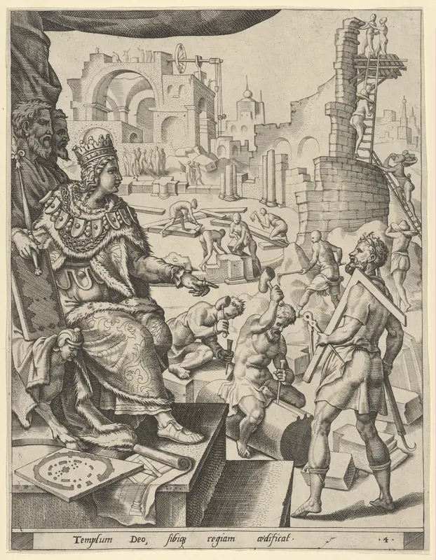 Solomon Building the Temple, from "The Story of Solomon" Wall Art by Maarten van Heemskerck - High-Resolution Digital Print
