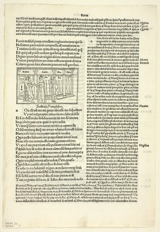 Sostrata, Pamphilus (recto) and Laches, Socrates, Pamphilus (verso) from Comoediae (Comedies), Plate 51 from Woodcuts from Books of the 15th Century Wall Art by Monogrammist ia - High-Resolution Digital Print