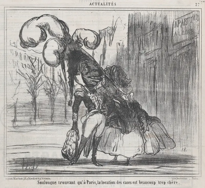 Soulouque trouvant qu'à Paris, la location des cases est beaucoup trop chère, from Actualités, published in Le Charivari, April 9, 1859 Wall Art by Honoré Daumier - High-Resolution Digital Print