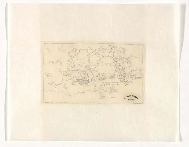 Southern landscape with a building and figures Wall Art by Heinrich Dreber - High-Resolution Digital Print
