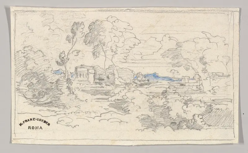 Southern landscape with a building Wall Art by Heinrich Dreber - High-Resolution Digital Print
