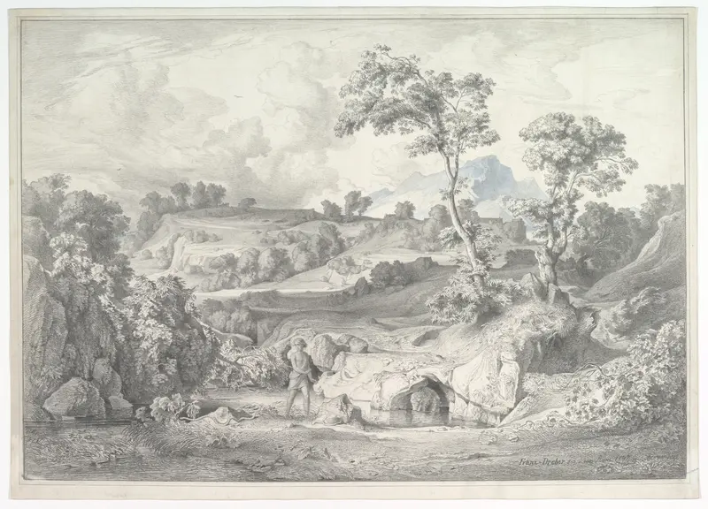 Southern landscape with a man and a snake Wall Art by Heinrich Dreber - High-Resolution Digital Print