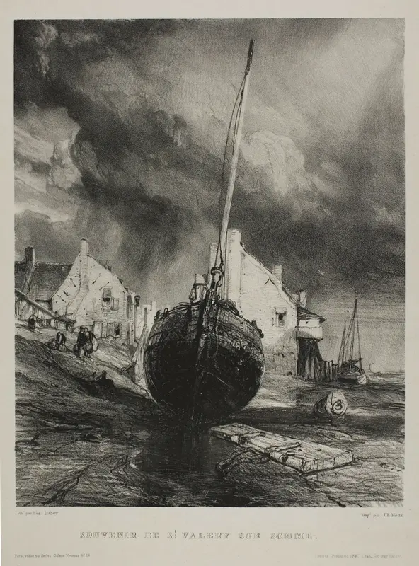 Souvenir of St. Valéry-sur-Somme, plate three from Six Marines Wall Art by Eugène Isabey - High-Resolution Digital Print