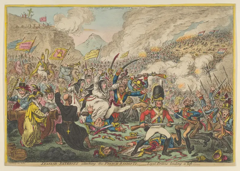 Spanish-Patriots Attacking the French-Banditti– Loyal Britons Lending a Lift Wall Art by James Gillray - High-Resolution Digital Print