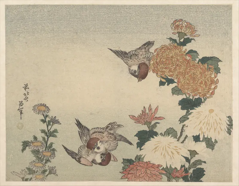 Sparrows and Chrysanthemums