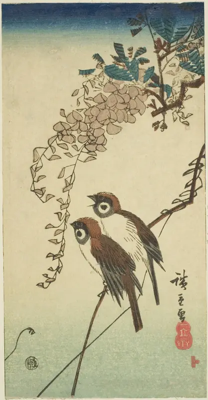Sparrows and wisteria