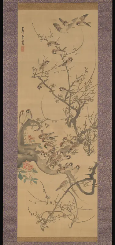 Sparrows in a Plum Tree Wall Art by Nagasawa Rosetsu 長澤蘆雪 - High-Resolution Digital Print