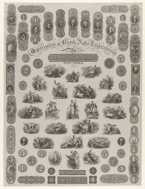 Specimen Sheet of Bank Note Engraving